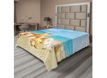 Abakuhaus Lenzuolo Con Conchiglie, Tema Spiaggia Estiva E Sabbia Con Raggi Nel Cielo Nuvoloso Costa Marina, Lenzuolo Morbido E Confortevole Per Un Letto Decorativo 1 Pezzo 260 Cm X 228 Cm, Aqua Ivory Mustard