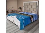 Abakuhaus Lenzuolo Per Barca A Vela, Isola Tropicale E Barca Viaggio Esotico Destinazioni Di Viaggio Vacanze, Lenzuolo Morbido E Confortevole Per Un Letto Decorativo 1 Pezzo 244 Cm X 205 Cm, Avorio Verde Blu