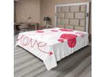 Abakuhaus Lenzuolo Matrimoniale, Forma A Cuore, Stampa Retrò Con Tema Festivo, Lenzuolo Morbido E Confortevole Per Un Letto Decorativo, 1 Pezzo, 244 Cm X 205 Cm, Magenta, Rosa, Bianco