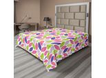 Abakuhaus Lenzuolo Naturale, Motivo Astratto Di Foglie, Illustrazione Botanica Naturale, Lenzuolo Superiore Morbido E Confortevole Per Un Letto Decorativo, 1 Pezzo, 260 Cm X 228 Cm, Verde Lime, Viola, Rosa