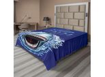 Abakuhaus Lenzuolo Con Motivi Marini, Mantieni La Calma E Squalo Mascella Attacco Predatore Selvaggio Natura Acquatica, Morbido E Confortevole Lenzuolo Superiore Per Un Letto Decorativo 1 Pezzo 266 Cm X 260 Cm, Blu Bianco