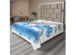 Abakuhaus Lenzuolo Con Animali Marini, Delfino Che Salta, Personaggi Animali, Stile Cartoon, Spruzzi D'acqua, Estate Dei Bambini, Lenzuolo Morbido E Confortevole Per Un Letto Decorativo, 1 Pezzo, 244 Cm X 205 Cm, Blu Grigio