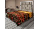 Abakuhaus Lenzuolo Con Fiori, Campo Di Papaveri Al Tramonto, Raggi Di Sole, Prato, Nuvole, Lenzuolo Morbido E Confortevole Per Un Letto Decorativo, 1 Pezzo, 266 Cm X 260 Cm, Calendula, Rosso Scarlatto