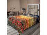 Abakuhaus Lenzuolo Con Fiori, Campo Di Papaveri, Tramonto, Cielo Serale, Sole Dorato, Nuvole Scure, Stampa Artistica, Lenzuolo Morbido E Confortevole Per Un Letto Decorativo, 1 Pezzo, 190 Cm X 100 Cm, Multicolore