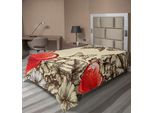 Abakuhaus Lenzuolo, Motivo San Valentino Con Fiori E Farfalle, Stampa Vintage A Tema Festivo, Lenzuolo Morbido E Confortevole Per Un Letto Decorativo, 1 Pezzo, 260 Cm X 168 Cm, Beige, Marrone, Rosso