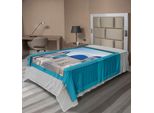 Abakuhaus Lenzuolo Paesaggio, Vista Finestra Edificio Classico Cupole Blu Oia Santorini Grecia, Morbido E Confortevole Lenzuolo Superiore Per Un Letto Decorativo 1 Pezzo 260 Cm X 168 Cm, Bianco Acquamarina Blu