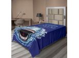 Abakuhaus Lenzuolo Con Animali Marini, Mantieni La Calma E Attacco Della Mascella Dello Squalo Predatore Selvaggio Natura Acquatica, Morbido E Confortevole Lenzuolo Superiore Per Un Letto Decorativo 1 Pezzo 260 Cm X 168 Cm, Blu Bianco