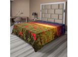 Abakuhaus Lenzuolo Con Fiori, Prato Con Erba E Papaveri, Cielo Scuro E Drammatico Sullo Sfondo, Lenzuolo Superiore Morbido E Confortevole Per Un Letto Decorativo, 1 Pezzo, 260 Cm X 228 Cm, Blu Cadetto, Rosso Scarlatto, Verde.