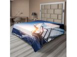Abakuhaus Lenzuolo Con Barca A Vela, Barca A Vela In Azione, Avventura Estiva, Trasporto Acquatico, Tramonto, Stampa, Lenzuolo Morbido E Confortevole Per Un Letto Decorativo, 1 Pezzo, 275 Cm X 260 Cm, Bianco E Blu Scuro