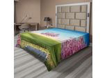 Abakuhaus Lenzuolo Da Letto Princess, Paesaggio Fiabesco Con Castello Heiterer BlüTe E GröNland Natur Romance, Lenzuolo Morbido E Confortevole Per Un Letto Decorativo 1 Pezzo 266 Cm X 260 Cm, Verde Blu Rosa
