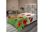 Abakuhaus Lenzuolo Con Fiori, Erba, Farfalle E Composizione Floreale, Stampa Artistica Estiva Greenland, Lenzuolo Morbido E Confortevole Per Un Letto Decorativo, 1 Pezzo, 260 Cm X 168 Cm, Verde E Rosso