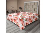 Abakuhaus Lenzuolo Con Fiori, Motivo Papaveri, Ramo, Bouquet, Decorazione, Colori Tenui Classici, Grafica, Lenzuolo Morbido E Confortevole Per Un Letto Decorativo, 1 Pezzo, 266 Cm X 260 Cm, Scarlatto E Verde