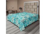 Abakuhaus Lenzuolo Turchese, Motivi Floreali Antichi, Motivi Etnici Simili A Lacrime, Lenzuolo Morbido E Confortevole Per Un Letto Decorativo, 1 Pezzo, 244 Cm X 205 Cm, Acquamarina Verde Acqua