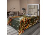 Abakuhaus Lenzuolo Paesaggistico, Passerella Di Legno Nella Foresta Wilderness Getaway Sentiero Escursionistico Estate Escursione, Lenzuolo Superiore Morbido E Confortevole Per Un Letto Decorativo 1 Pezzo 260 Cm X 168 Cm, Arancione Verde Marrone
