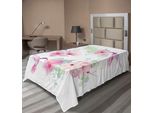 Abakuhaus Lenzuolo Colibrì, Due Colibrì Che Sorseggiano Il Nettare Di Un Rampicante In Fiore In Estate, Morbido E Confortevole Lenzuolo Superiore Per Un Letto Decorativo 1 Pezzo 260 Cm X 168 Cm, Verde Chiaro Rosa Pallido