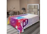 Abakuhaus London Lenzuolo, Big Ben Storico E Autobus Grande Torre Campanaria Europa Britannica Pietra Miliare Stradale, Lenzuolo Morbido E Confortevole Per Un Letto Decorativo 1 Pezzo 260 Cm X 168 Cm, Giallo Viola Rosso