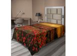 Abakuhaus Lenzuolo Con Fiori, Campo Di Papaveri Al Tramonto, Raggi Di Sole, Prato, Nuvole, Lenzuolo Morbido E Confortevole Per Un Letto Decorativo, 1 Pezzo, 260 Cm X 168 Cm, Calendula, Rosso Scarlatto