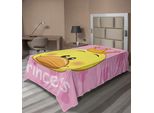 Abakuhaus Lenzuolo Da Letto Femminile, Adorabile Principessa Con Tiara E Cuori Sullo Sfondo, Grafica Divertente, Lenzuolo Morbido E Confortevole Per Un Letto Decorativo, 1 Pezzo, 260 Cm X 168 Cm, Giallo E Rosa