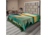 Abakuhaus Lenzuolo Hawaiano, Alba Sulla Baia Di Hanauma, Oahu, Hawaii, Raggi Di Sole, Costa, Stampa, Lenzuolo Morbido E Confortevole Per Un Letto Decorativo, 1 Pezzo, 244 Cm X 205 Cm, Turchese, Verde, Giallo