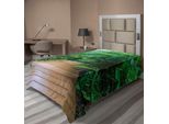 Abakuhaus Lenzuolo Jungle, Ponte Di Legno, Fuga Esotica, Sentiero Nella Natura Selvaggia, Piante Tropicali, Foresta Pluviale, Lenzuolo Morbido E Confortevole Per Un Letto Decorativo, 1 Pezzo, 190 Cm X 100 Cm, Marrone, Verde, Marrone Chiaro