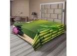 Abakuhaus Lenzuolo Da Letto, Bambù Fiori Cera Di Pietra Tavolo Orchidee Roccia Tema Stile Di Vita Sano, Lenzuolo Morbido E Confortevole Per Un Letto Decorativo 1 Pezzo 244 Cm X 205 Cm, Verde Felce Fucsia Bianco