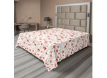 Abakuhaus Lenzuolo Con Fiori, Foglie E Fiori Che Sbocciano In Colori Pastello Naturali, Lenzuolo Morbido E Confortevole Per Un Letto Decorativo 1 Pezzo 275 Cm X 260 Cm, Corallo Scuro Bianco