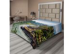 Abakuhaus Lenzuolo Asiatico, Fiume Kwai Casa Villaggio Tropicale Thailandese Attrazione Stampa Paesaggistica, Lenzuolo Morbido E Confortevole Per Un Letto Decorativo 1 Pezzo 244 Cm X 205 Cm, Verde Turchese