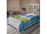 Abakuhaus Lenzuolo, Panorama Rurale Con Riflesso Della Finestra Nell'acqua E Alberi In Estate, Lenzuolo Morbido E Confortevole Per Un Letto Decorativo 1 Pezzo 260 Cm X 168 Cm, Verde Bianco Blu