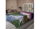 Abakuhaus Lenzuolo Asiatico, Gonne Colorate Con Cielo Nuvoloso Shkhara Svaneti Georgia Caucasus Mountains, Lenzuolo Superiore Morbido E Confortevole Per Un Letto Decorativo 1 Pezzo 190 Cm X 100 Cm, Verde Felce Azzurro