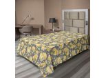 Abakuhaus Lenzuolo Con Motivo Floreale, Ortensia Chrysanthema Ortensia Motivo Paesaggio Illustrazione In Stile Antico, Lenzuolo Morbido E Confortevole Per Un Letto Decorativo 1 Pezzo 190 Cm X 100 Cm, Giallo Grigio Verde