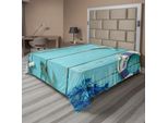 Abakuhaus Lenzuolo Nautico, Tema Marittimo Libertà Mare Stella Marina Ancora Corda Sfondo In Legno Motivo Fotografico, Lenzuolo Morbido E Confortevole Per Un Letto Decorativo 1 Pezzo 244 Cm X 205 Cm, Turchese Blu Navy