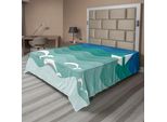 Abakuhaus Lenzuolo Nautico, Tema Marino Barchetta Di Carta Mare Delfini Felici Animali Marini Sottomarini, Lenzuolo Morbido E Confortevole Per Un Letto Decorativo 1 Pezzo 244 Cm X 205 Cm, Verde Mare Bianco Blu