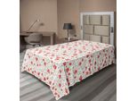 Abakuhaus Lenzuolo Con Fiori, Foglie E Fiori Che Sbocciano In Colori Pastello Naturali, Lenzuolo Morbido E Confortevole Per Un Letto Decorativo 1 Pezzo 260 Cm X 168 Cm, Corallo Scuro Bianco