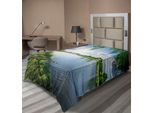 Abakuhaus Lenzuolo Naturale, Giornata Di Sole Su Un Tranquillo Fiume In Estate Sunshines Erba Verde All'aperto, Morbido E Confortevole Lenzuolo Superiore Per Un Letto Decorativo 1 Pezzo 260 Cm X 168 Cm, Verde Felce Azzurro Cielo