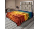 Abakuhaus Lenzuolo Ocean, Tramonto Nuvole Mare Esotico Con Raggi Di Sole Vista Serale Stampa, Lenzuolo Morbido E Confortevole Per Un Letto Decorativo 1 Pezzo 244 Cm X 205 Cm, Multicolore