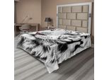 Abakuhaus Lenzuolo Safari, Tigre Bianca In Inverno Ritratto Di Animale Raro Motivo Fotografia Elegante E Tranquilla, Lenzuolo Morbido E Confortevole Per Un Letto Decorativo 1 Pezzo 260 Cm X 228 Cm, Grigio Nero Bianco