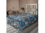 Abakuhaus Lenzuolo Nautico, Motivi Astratti Mare Cavallucci Marini Pesci Corallo Mappe Del Globo Oceano, Lenzuolo Morbido E Confortevole Per Un Letto Decorativo 1 Pezzo 190 Cm X 100 Cm, Multicolore Blu