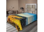 Abakuhaus Lenzuolo Italiano, Paesaggio Rurale Italiano Con Alberi, Prati E Cielo, Stampa Digitale, Lenzuolo Morbido E Confortevole Per Un Letto Decorativo, 1 Pezzo, 190 Cm X 100 Cm, Blu E Giallo