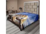 Abakuhaus Lenzuolo Safari, Tigre, Strisce Predator Su Sfondo Chiaro Con Animali Al Mattino, Lenzuolo Morbido E Confortevole Per Un Letto Decorativo, 1 Pezzo, 244 Cm X 205 Cm, Blu Senape Nero