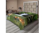 Abakuhaus Lenzuolo Safari, Tigre Siberiana Nell'acqua Cascata Piscina Nuoto Nella Foresta Asiatico Naturale, Morbido E Confortevole Lenzuolo Superiore Per Un Letto Decorativo 1 Pezzo 266 Cm X 260 Cm, Verde Reseda Arancione