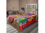 Abakuhaus Lenzuolo Da Letto Con Motivo Circense, Un Leone E Un Clown Sul Palcoscenico Del Teatro Circense Che Recitano, Lenzuolo Morbido E Confortevole Per Un Letto Decorativo, 1 Pezzo 260 Cm X 168 Cm, Multicolore