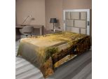 Abakuhaus Lenzuolo Da Letto Bosco, Strada Di Campagna In Una Nebbiosa Mattina D'autunno Paesaggio Ferroviario Paesaggio Naturale, Morbido E Confortevole Lenzuolo Superiore Per Un Letto Decorativo 1 Pezzo 260 Cm X 168 Cm, Verde Caffè Chiaro