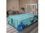 Abakuhaus Lenzuolo Nautico, Tema Marittimo Libertà Mare Stella Marina Ancora Corda Sfondo In Legno Motivo Fotografico, Lenzuolo Morbido E Confortevole Per Un Letto Decorativo 1 Pezzo 260 Cm X 168 Cm, Turchese Blu Navy