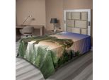 Abakuhaus Lenzuolo Jurassic, Dinosauri Nella Giungla Alberi Foresta Natura Foresta Predatori Spaventosi Violenza, Lenzuolo Morbido E Confortevole Per Un Letto Decorativo 1 Pezzo 190 Cm X 100 Cm, Verde Blu Pesca