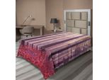 Abakuhaus Lenzuolo Da Letto Bosco, Bosco Colorato, Raggi Di Sole Nebbiosi, Alberi Mistici, Natura Selvaggia Magica, Fantasia, Lenzuolo Superiore Morbido E Confortevole Per Un Letto Decorativo, 1 Pezzo, 260 Cm X 168 Cm, Viola Scuro Corallo
