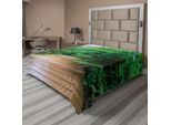 Abakuhaus Lenzuolo Jungle, Ponte Di Legno, Fuga Esotica, Sentiero Nella Natura Selvaggia, Piante Tropicali, Foresta Pluviale, Lenzuolo Morbido E Confortevole Per Un Letto Decorativo, 1 Pezzo, 275 Cm X 260 Cm, Marrone, Verde, Marrone Chiaro