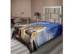 Abakuhaus Lenzuolo Safari, Tigre, Strisce Predator Su Sfondo Chiaro Con Animali Al Mattino, Lenzuolo Morbido E Confortevole Per Un Letto Decorativo 1 Pezzo 190 Cm X 100 Cm, Blu Senape Nero