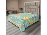 Abakuhaus Lenzuolo Vintage, Colorato Retrò Viaggio Mongolfiera Nuvole Cielo Blu Avventura Arte Moderna, Morbido E Confortevole Lenzuolo Superiore Per Un Letto Decorativo 1 Pezzo 275 Cm X 260 Cm, Blu Arancione Viola