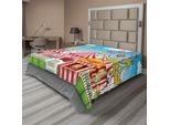 Abakuhaus Lenzuolo Da Letto Circus, Carnevale Con Molte Illustrazioni Di Negozi, Paesaggi E Cieli, Lenzuolo Morbido E Confortevole Per Un Letto Decorativo, 1 Pezzo, 244 Cm X 205 Cm, Multicolore