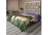 Abakuhaus Lenzuolo Jurassic, Dinosauri Nella Giungla Alberi Foresta Natura Foresta Predatori Spaventosi Violenza, Lenzuolo Morbido E Confortevole Per Un Letto Decorativo 1 Pezzo 260 Cm X 228 Cm, Verde Blu Pesca